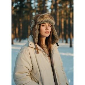 SA Company Trapper Hat Tan Brown Faux Fur Water Resistant Winter Bomber Ushanka